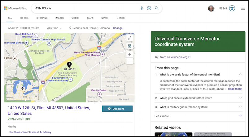 maps lat/long address location - microsoft bing