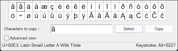 typing accents and diacriticals windows 11 - character map - characters to copy