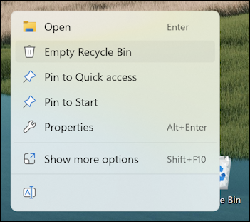 win11 secure delete trash recycle bin - default menu