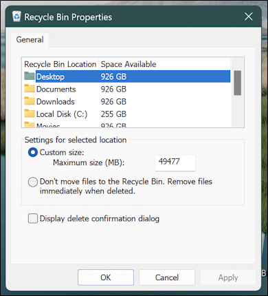 win11 secure delete trash recycle bin - empty recycle bin more options