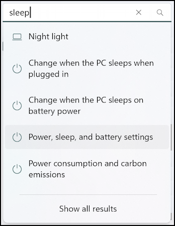 win11 energy settings sleep lock - settings 'sleep'