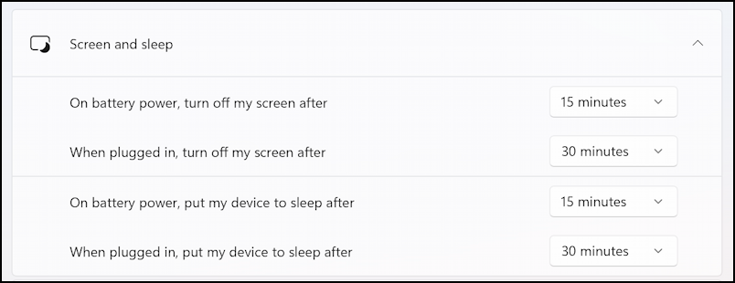 win11 energy settings sleep lock - sleep lock times