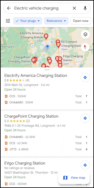 google maps android ev charging station nearby preferences - nearby works with your ev car vehicle