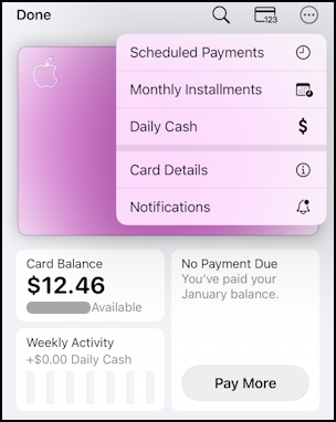 apple card fraud protection security - wallet menu