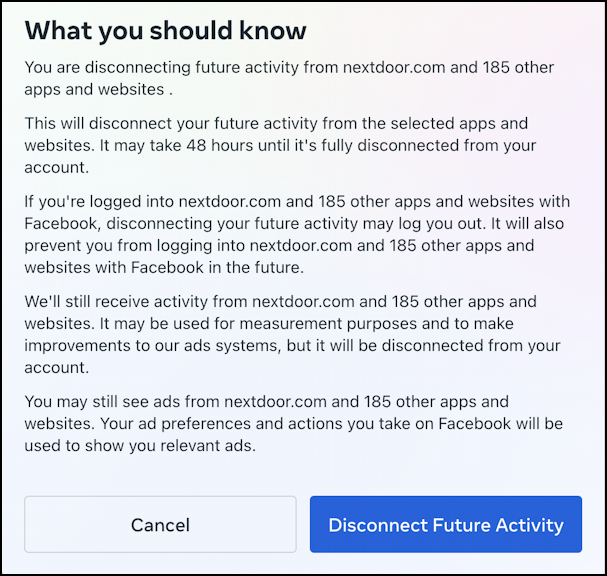 facebook off fb activity settings privacy - are you sure you want to disconnect?