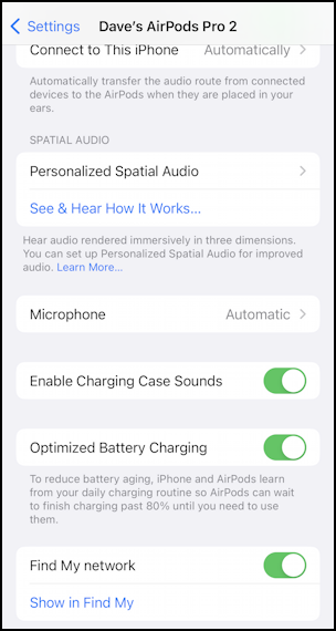 iphone ios settings airpods pro - disable charging case sounds