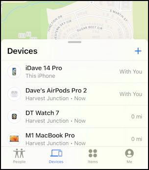 iphone ios find my devices - on the map