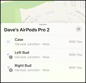 iphone ios find my devices - separate earbuds