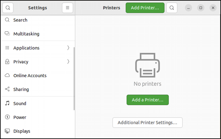 linux add network printer - settings