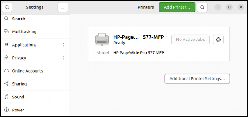linux add network printer - hp printer added