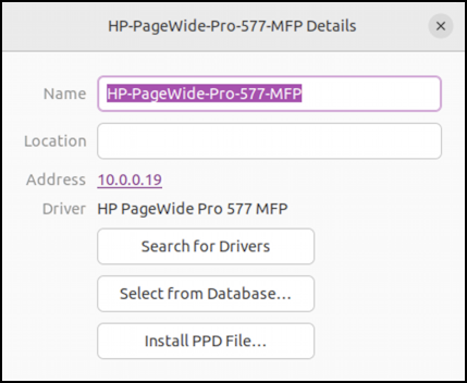linux add network printer - printer details hp