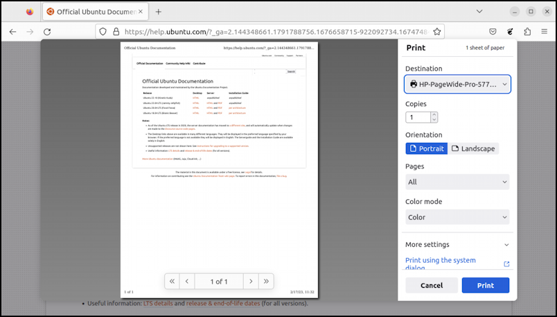 linux add network printer - print to hp network lan printer from firefox