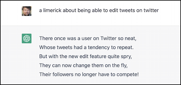 twitter blue edit tweet after posting - chatgpt twitter limerick