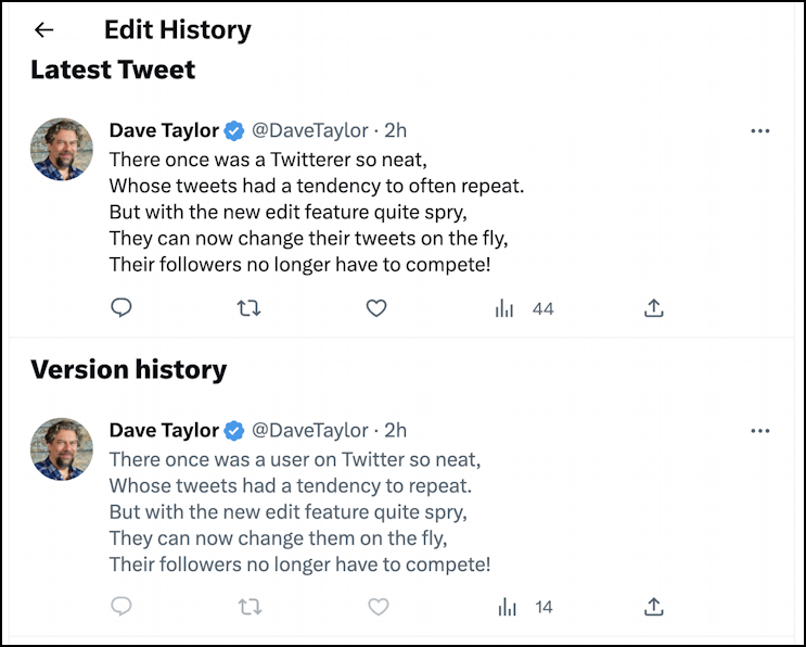 twitter blue edit tweet after posting - history of edits versions revisions