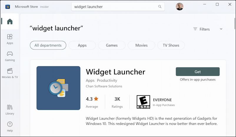 win11 widget launcher - microsoft store