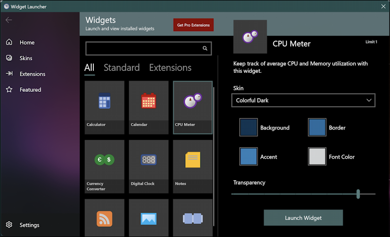 win11 widget launcher - configure cpu monitor