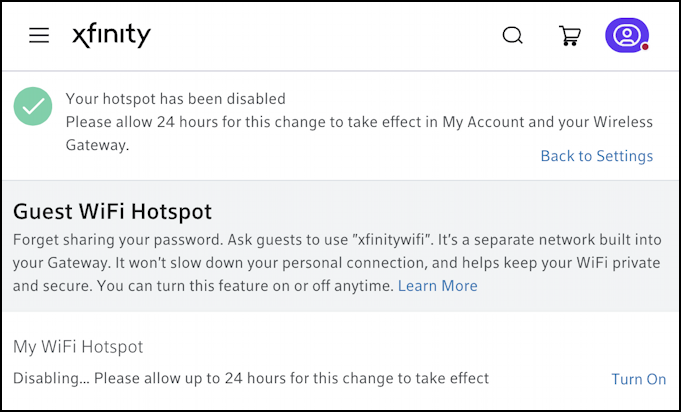 disable stop xfinitywifi public hotspot - disabled wait 48 hours