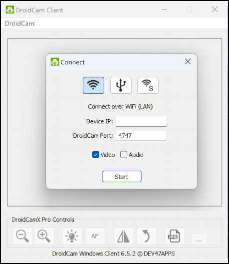 windows 11 pc android webcam - droidcam client - what to enter?