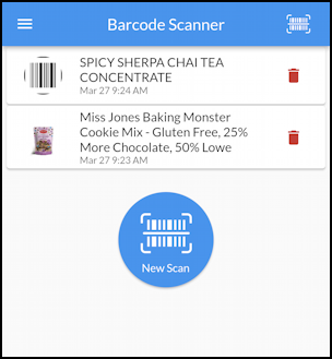 android barcode scanner - history of scans