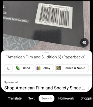 android barcode scanner - google lens analysis results book
