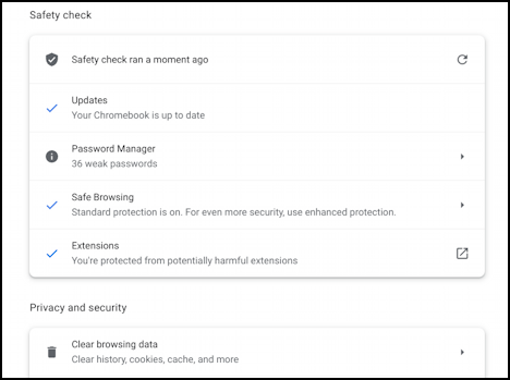 chrome antivirus antimalware security settings - safety check