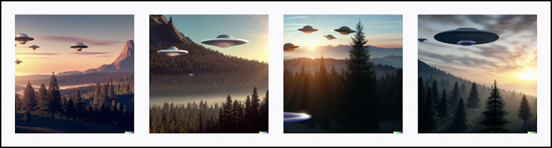 openai dall-e produce ai artwork - variants ufo spaceship sunrise