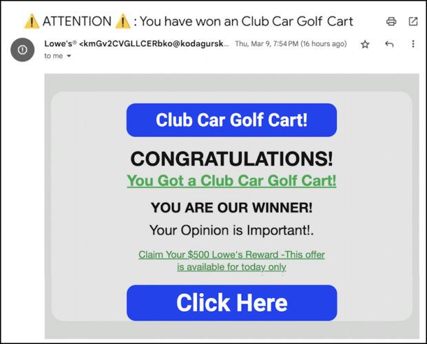 No, You Didn’t Just Win a Free Golf Cart from Lowe’s [Scam] from Ask