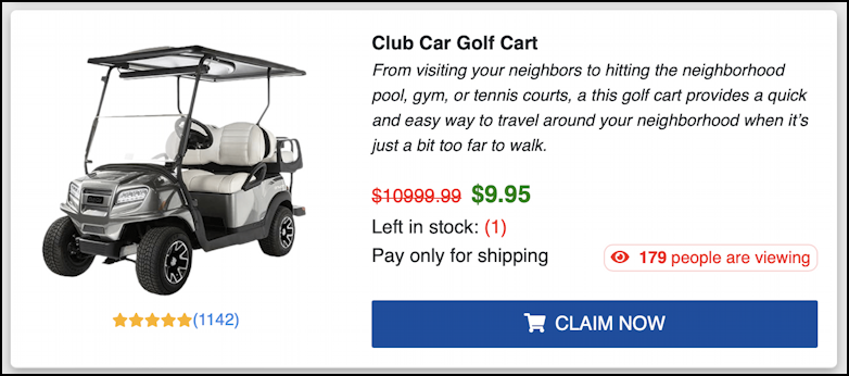 lowes golf cart scam email - golf cart $1099 discounted to $9.99