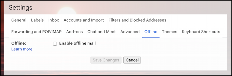 gmail enable offline use - disabled