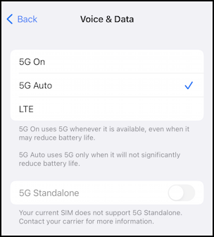 iphone ios 13 adaptive connectivity 5g auto - 5g voice & data options