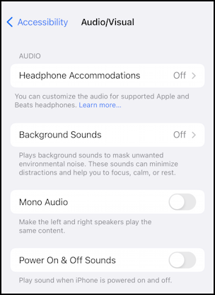 iphone ios 16 - flash led for alerts - settings accessibility audio/video