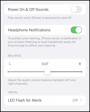 iphone ios 16 - flash led for alerts - settings accessibility audio/video 2