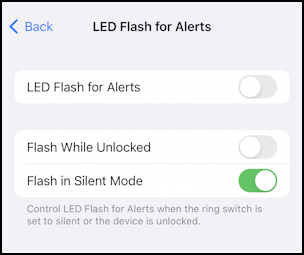 iphone ios 16 - flash led for alerts - settings accessibility audio/video led flash on alerts