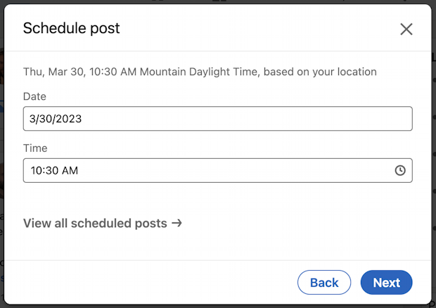 linkedin post scheduler - date and time