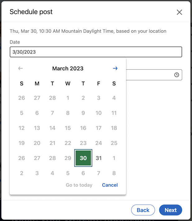 linkedin post scheduler - calendar date