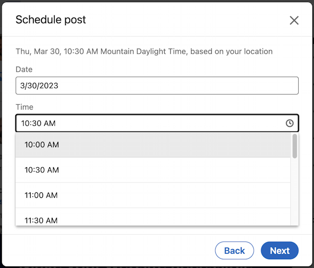 linkedin post scheduler - specify time