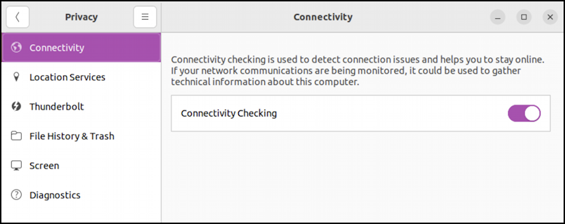 ubuntu linux settings - privacy