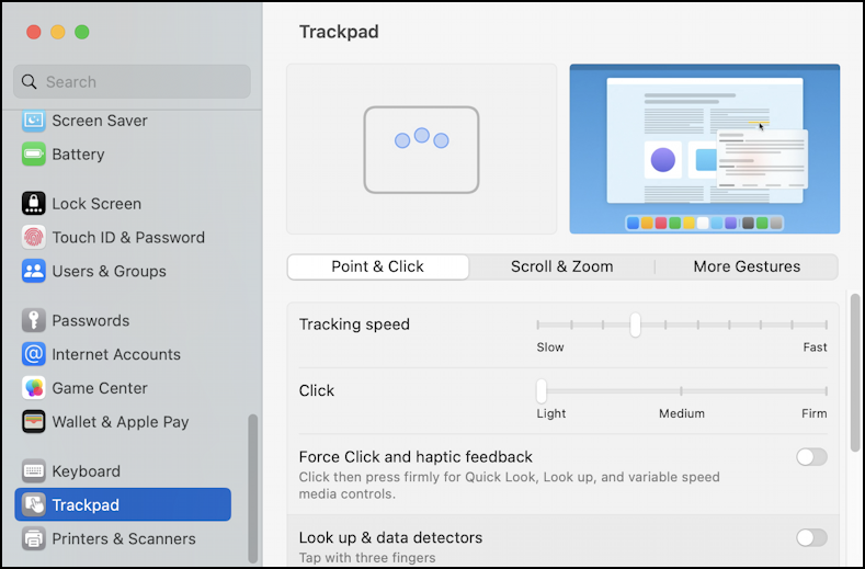 mac macos 13 system settings trackpad mouse - default trackpad settings