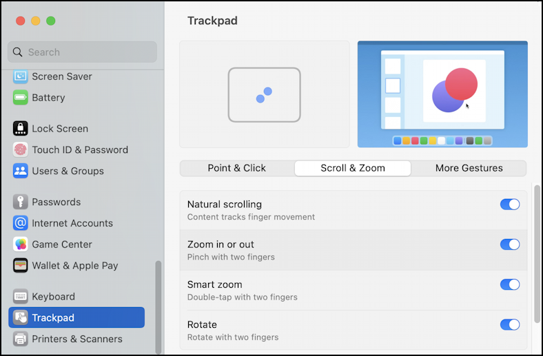 mac macos 13 system settings trackpad mouse - scroll & zoom pinch