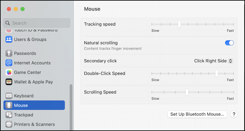 mac macos 13 system settings trackpad mouse - mouse settings