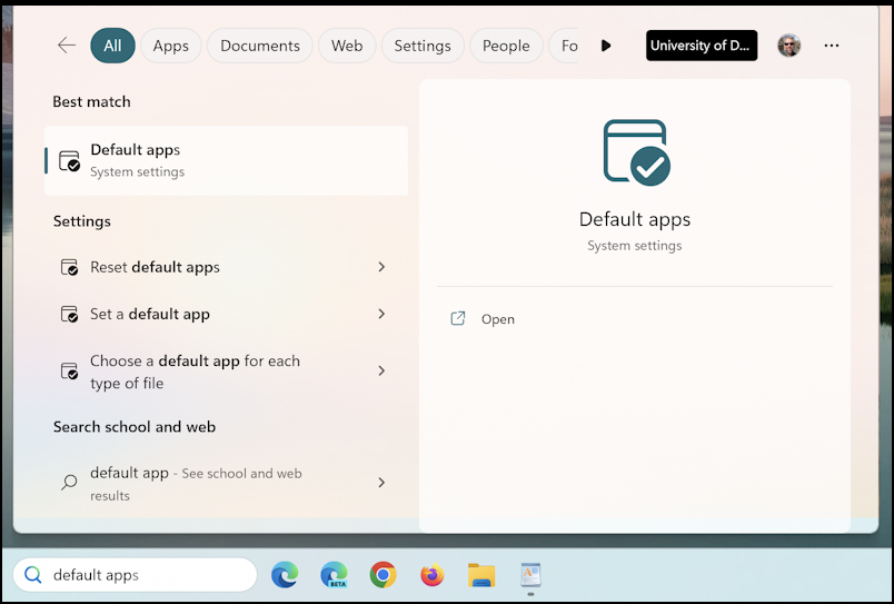 win11 pc default browser pdf app - search for 'default app'