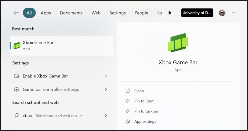 windows 11 task performance activity monitor - search for xbox game bar
