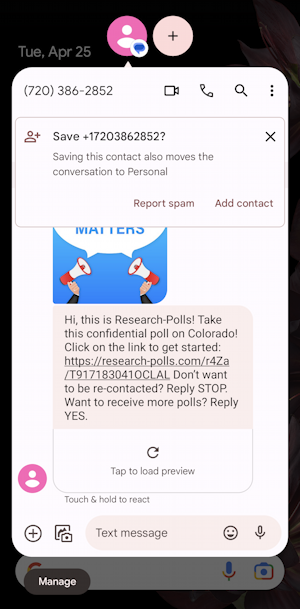 android text message bubble notification - spam message sms rcs