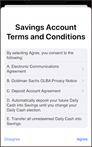 apple card - sign up for savings account - signing up: accept T&C