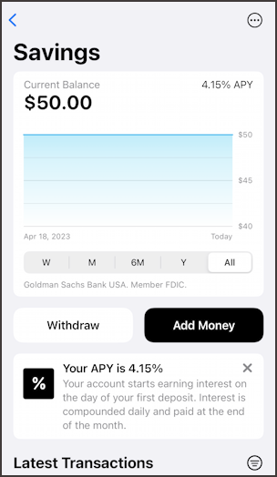 apple card - screen that includes savings account - current balance