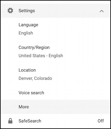 bing image search - summary of settings