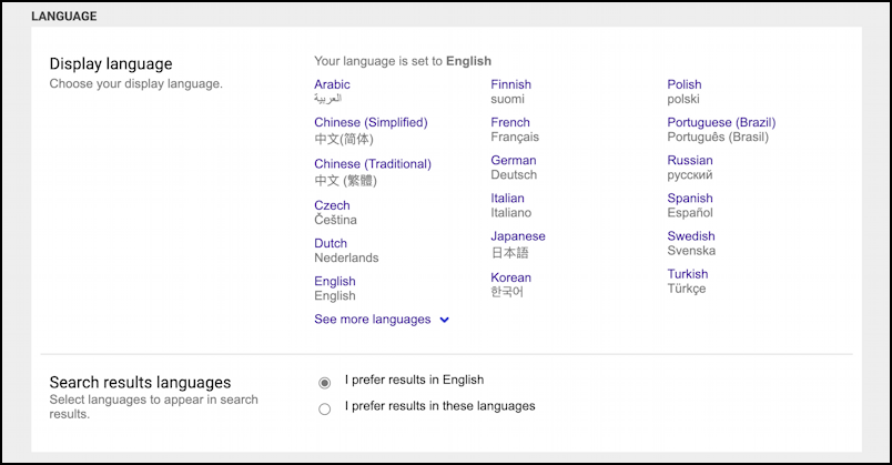 bing image search - settings - language