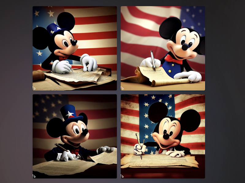 bing image search - dall-3 image creation - mickey mouse signing declaration of independence