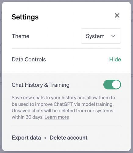 chatgpt privacy data sharing analysis - settings data controls