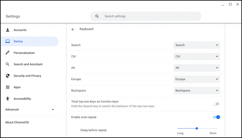 chromebook chrome os lock shortcut - settings device keyboard